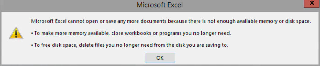 excel not enough memory message